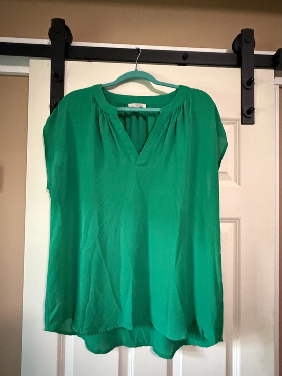 Roz & Ali Tops - Roz & Ali Emerald Green Split-Neck Blouse